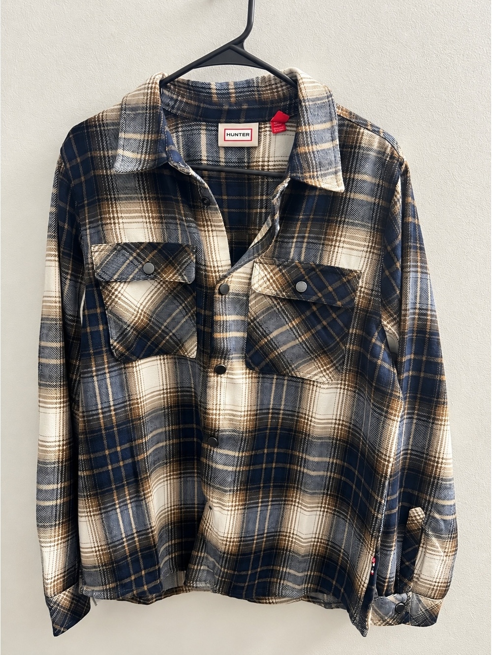 Hunter Men's Brown and Navy Plaid Button-Up Flannel Shirt Size M